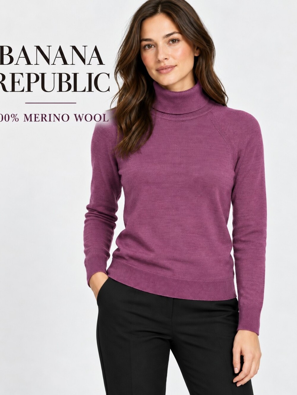 Banana Republic 100% Merino Wool Turtleneck Sweater Purple Size S